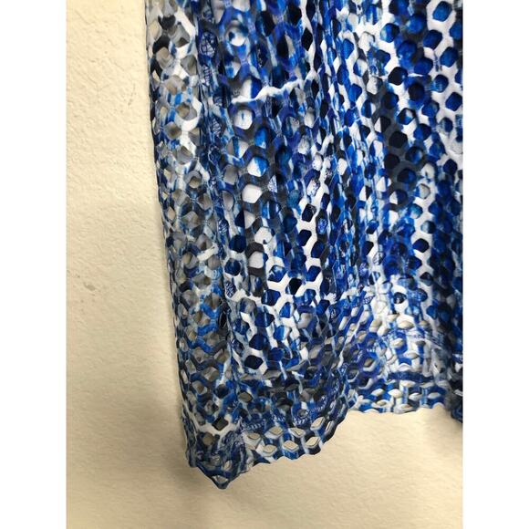 Ali Miles Blue White Abstract Mesh Overlay Tunic Top XL Beach Resort Wear Travel - Picture 6 of 16